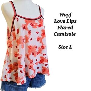 Wayf Love Lips Flared Camisole Red White Pink Lip Motif Hi Low Cami Size Large